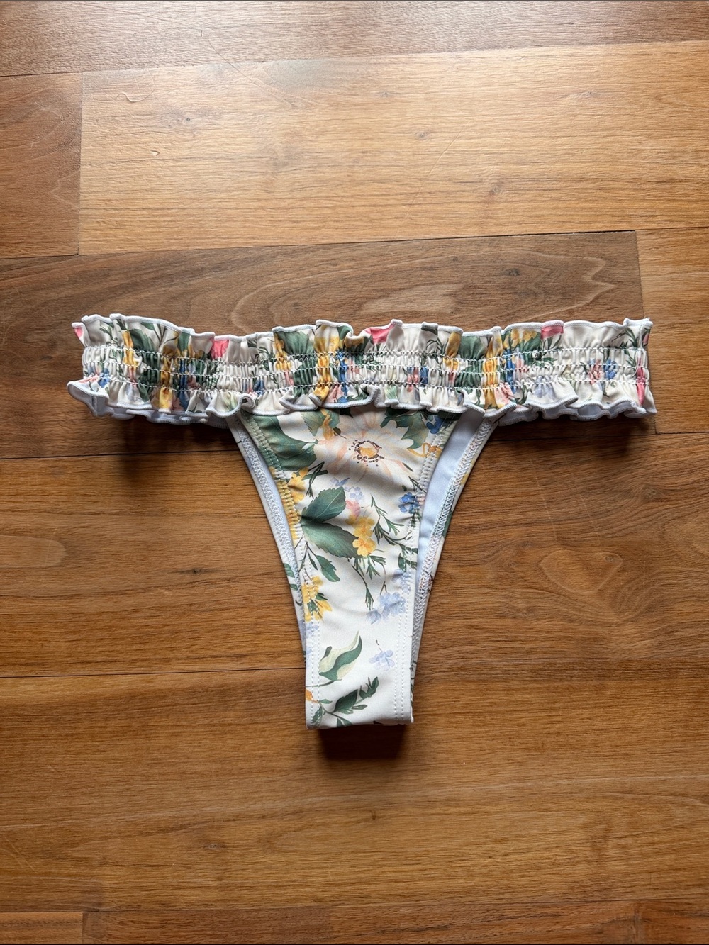 Floral Ruffle Cheeky Bikini Bottom - Pastel Yellow & Green